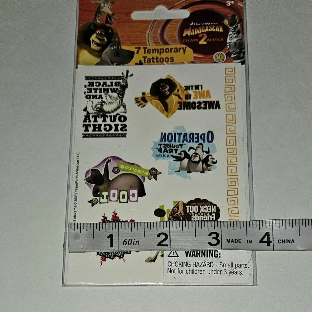 Madagascar Escape 2 Africa Movie 7 Temporary Tattoos Alex Marty Gloria Melman